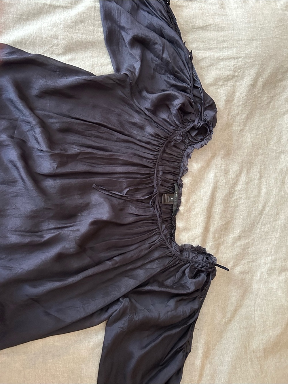 Marc Jacobs Sheer Black Peasant Blouse with Tie Neckline - Picture 5 of 7
